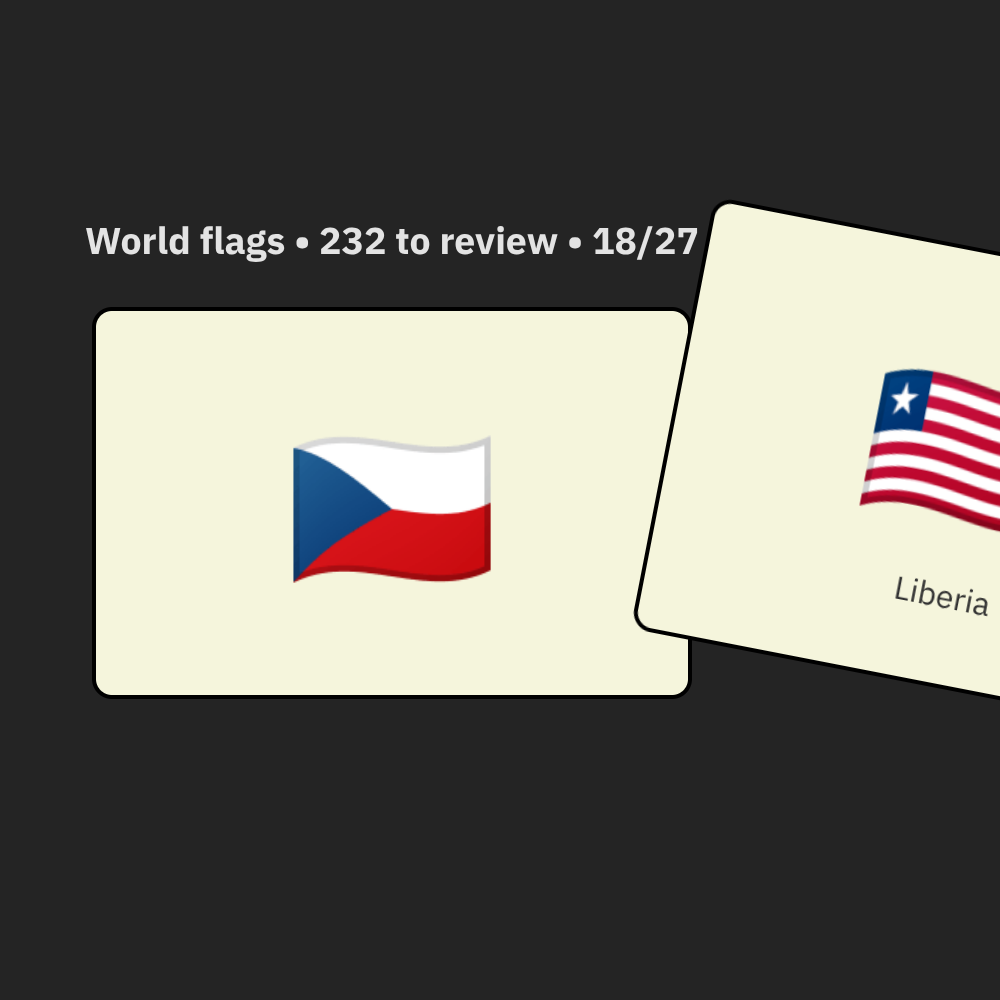 screenshot of application showing flashcards of national flags